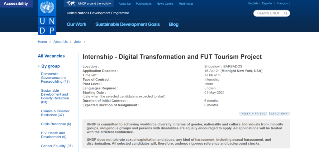 Internship - Digital Transformation and FUT Tourism Project

Location :	Bridgetown, BARBADOS