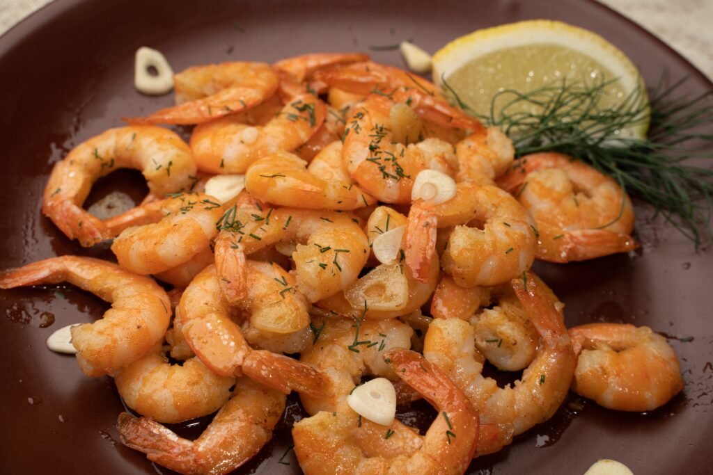 plate of garlic sauce shrimp